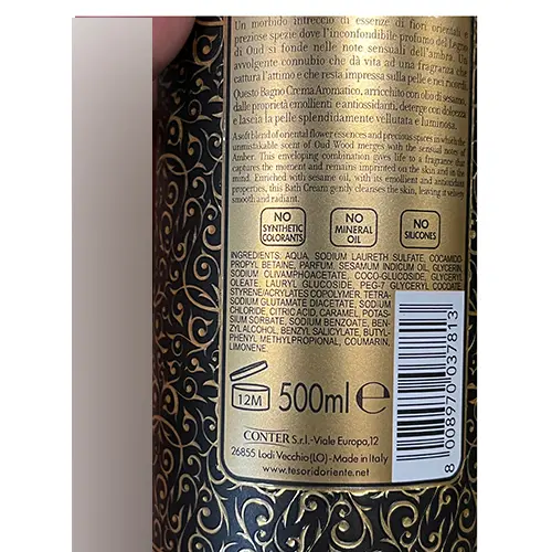 Photo de l’avis officiel: Tesori d'Oriente Royal Oud dello Yemen Crème de bain — risque: Risque chimique