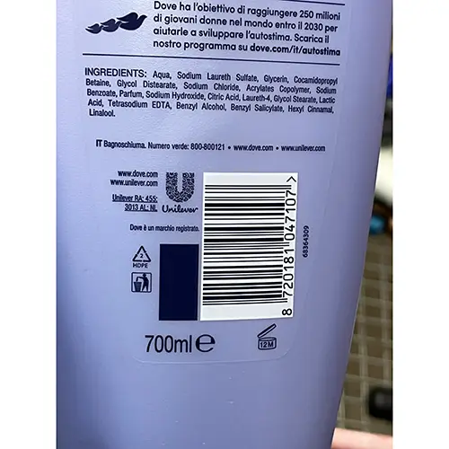 Photo de l’avis officiel: Dove talco Mousse de bain — risque: Risque chimique