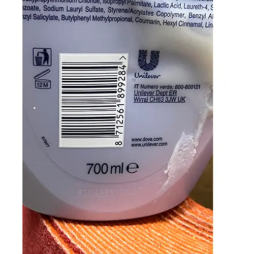 Photo de l’avis officiel: Dove talco Mousse de bain — risque: Risque chimique