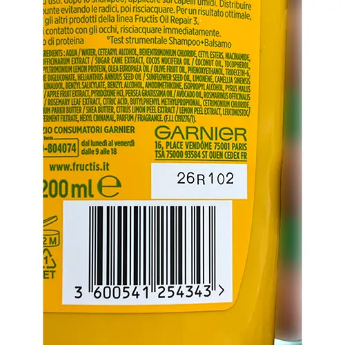 Foto dell’avviso ufficiale: Garnier fructis Oil repair 3 Balsamo per capelli — rischio: Rischio chimico