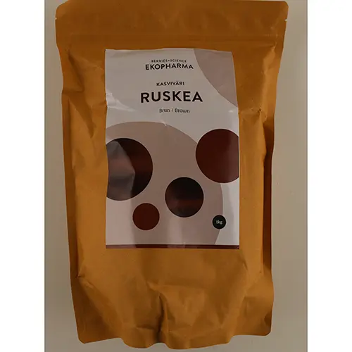 Foto uit de officiële melding: Ekopharma Kasviväri Manjistha and Kasviväri Ruskea Haarverf — risico: Microbiologische risico's