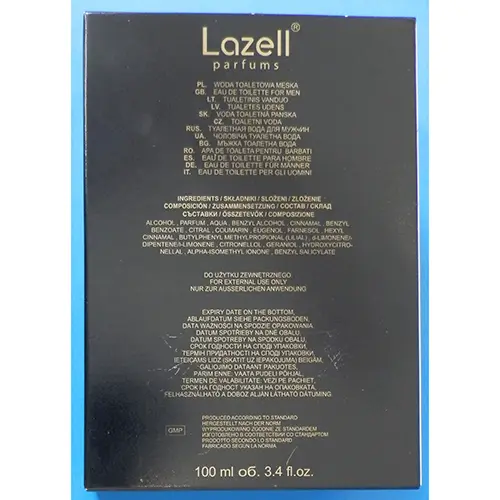 Photo de l’avis officiel: Lazell $ for men NEXT Eau de toilette — risque: Risque chimique