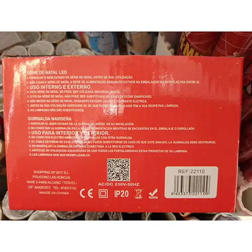 Photo from the official notice: D'OCHO LUZ DE NAVIDAD 140 LED LUZ AMARILLO lighting chain — burns & fire risk