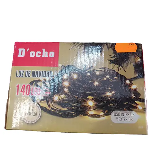Photo from the official notice: D'OCHO LUZ DE NAVIDAD 140 LED LUZ AMARILLO lighting chain — burns & fire risk