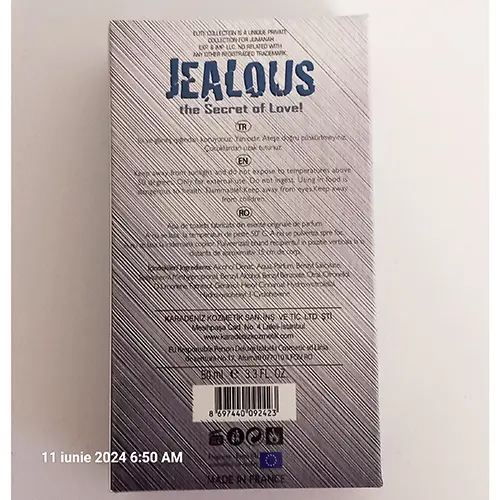 Photo de l’avis officiel: JEALOUS THE SECRET OF LOVE Eau de toilette — risque: Risque chimique (A12/01795/24)