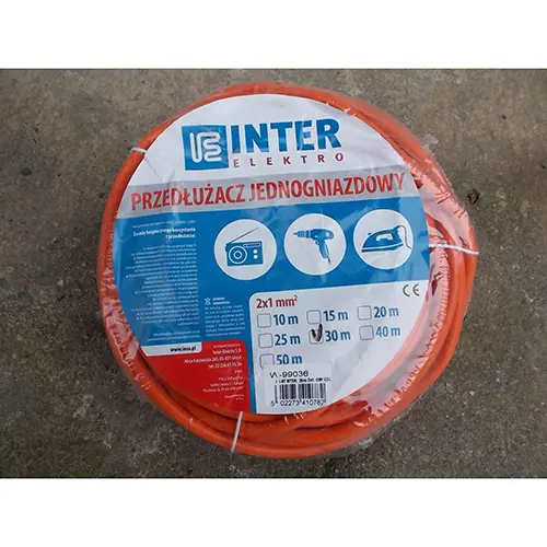 Photo de l’avis officiel: INTER ELEKTRO Przedluzacz jednogniazdowy Cordon de rallonge — risque: Brûlures & Choc électrique