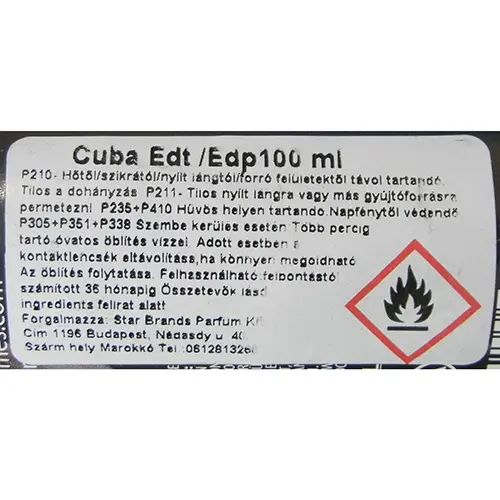 Photo de l’avis officiel: CUBA Grey Eau de toilette — risque: Risque chimique
