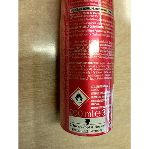 Photo de l’avis officiel: Schwarzkopf/Taft SHINE MOUSSE ULTRA STRONG 4 Mousse de cheveux — risque: Risque chimique