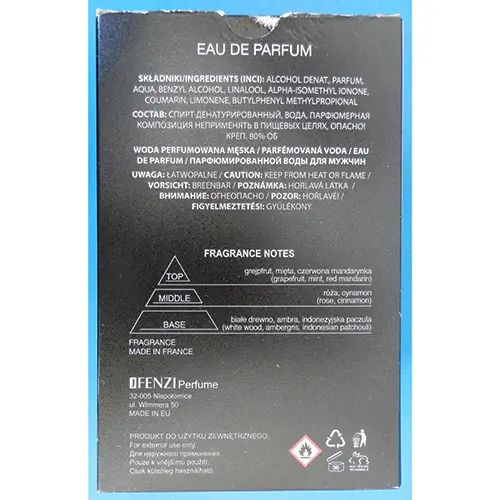 Photo de l’avis officiel: JFENZI MILLENIUM MEN Parfum — risque: Risque chimique
