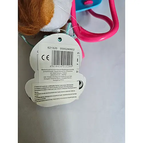 Photo from the official notice: pet family soft toy — choking & cuts risk