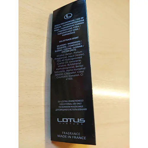 Foto dell’avviso ufficiale: Lotus Attrack Pour Homme SPORT, Travel Exclusive Profumo — rischio: Rischio chimico