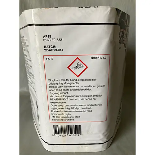Photo from the official notice: AFAC-Aalborg Fyrværkerifabrik Aalborg Powerblock fireworks — burns & damage to sight risk