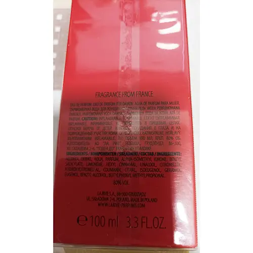 Photo de l’avis officiel: LA RIVE in WOMAN Red Parfum — risque: Risque chimique