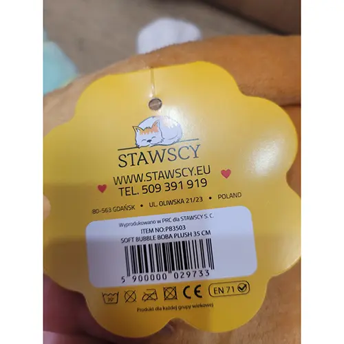 Foto do aviso oficial: STAWSCY Brinquedo macio — risco: Engasgamento