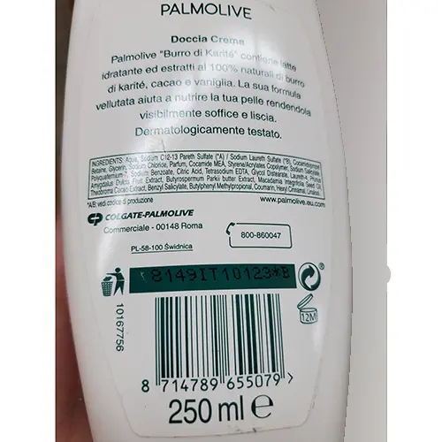 Photo de l’avis officiel: Palmolive Naturals burro di karité Crème de douche — risque: Risque chimique