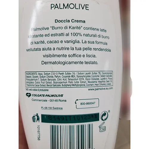 Photo de l’avis officiel: Palmolive Naturals burro di karité Crème de douche — risque: Risque chimique