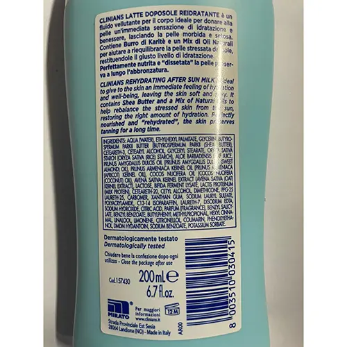 Photo from the official notice: Clinians Sun Doposole after sun cream — chemical risk