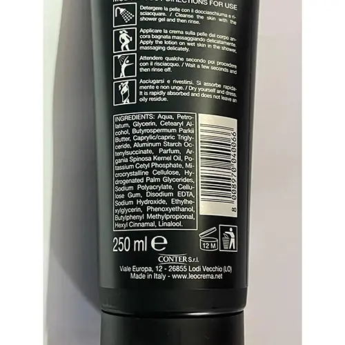 Photo de l’avis officiel: Leocrema Crema Corpo setificante Lotion pour le corps — risque: Risque chimique