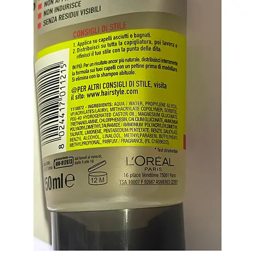 Photo de l’avis officiel: L'OREAL Invisi Fix Gel capillaire — risque: Risque chimique
