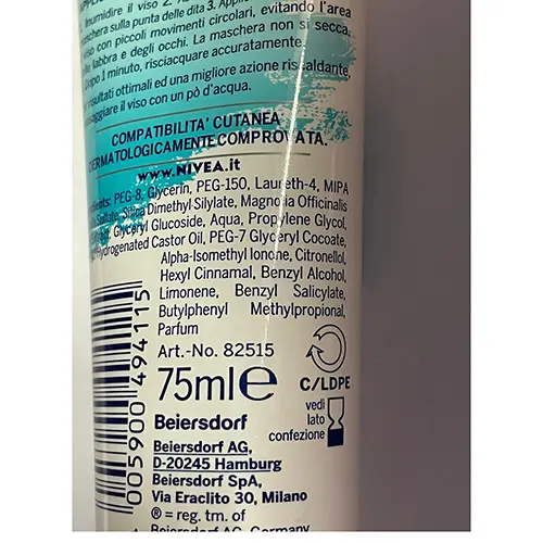 Photo de l’avis officiel: Nivea Urban Detox Mask Crème pour le visage — risque: Risque chimique