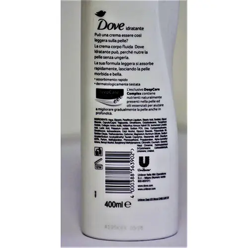 Photo de l’avis officiel: Dove idratante crema fluida nutriente Crème pour le corps — risque: Risque chimique