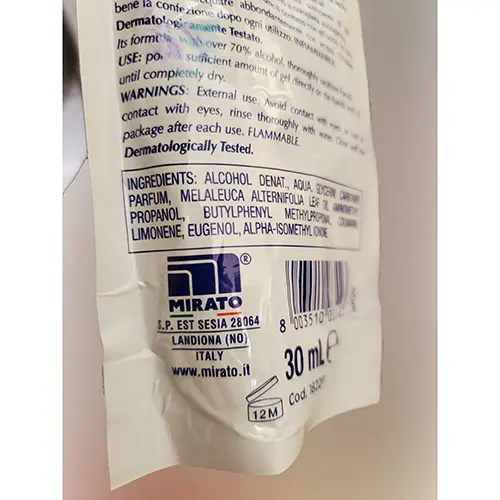 Foto uit de officiële melding: GLICEMILLE Gel detergente igienizzante con antibatterico Handgel — risico: Chemische risico's