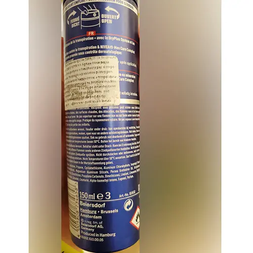 Foto dell’avviso ufficiale: Nivea men Dry impact Deodorante spray — rischio: Rischio chimico