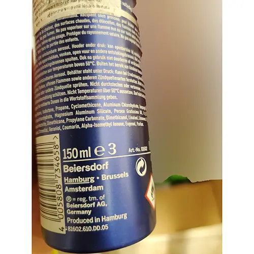 Foto dell’avviso ufficiale: Nivea men Dry impact Deodorante spray — rischio: Rischio chimico