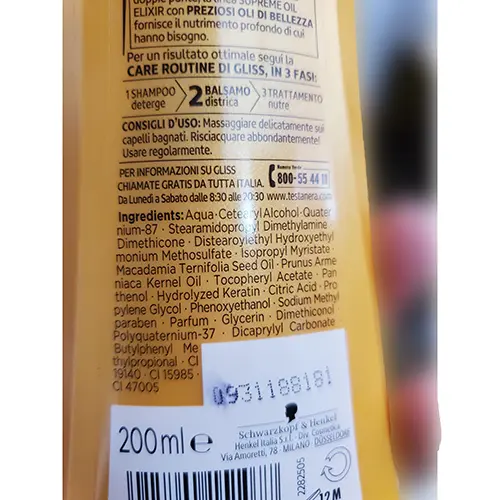 Photo de l’avis officiel: TESTANERA Supreme Oil Elixir Après-shampooing — risque: Risque chimique
