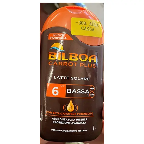 Foto dell’avviso ufficiale: BILBOA Carrot Plus latte solare protezione 6 bassa Crema solare — rischio: Rischio chimico