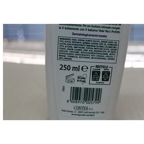 Photo de l’avis officiel: Vidal Capelli ricci o mossi Shampoo — risque: Risque chimique