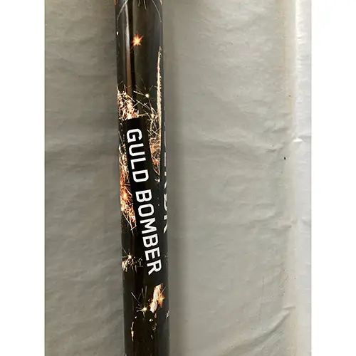 Photo from the official notice: AFAC-Aalborg Fyrværkerifabrik Aalborg Bomberør - Guld Bomber fireworks — burns & damage to sight risk