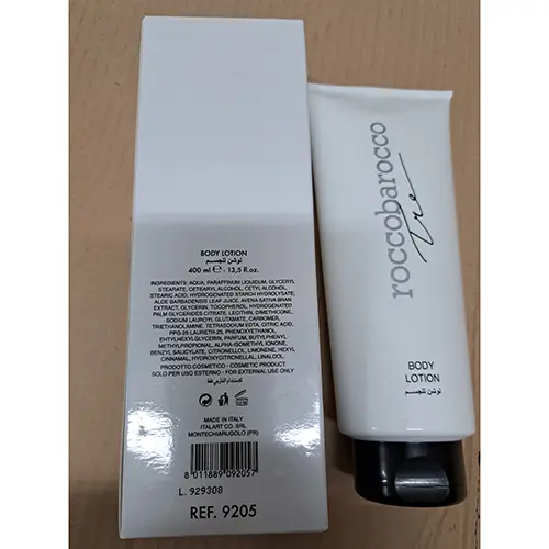 Photo de l’avis officiel: Rocco Barocco Tre Lotion pour le corps — risque: Risque chimique (A12/02018/24)