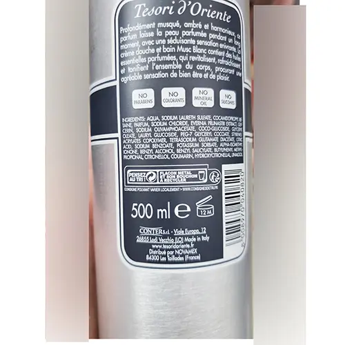 Photo de l’avis officiel: Tesori dìOriente Muschio bianco Crème de bain et de douche — risque: Risque chimique