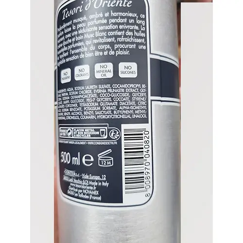 Photo de l’avis officiel: Tesori dìOriente Muschio bianco Crème de bain et de douche — risque: Risque chimique