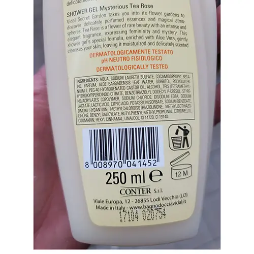 Photo de l’avis officiel: Vidal Rosa Tea Mousse de douche — risque: Risque chimique