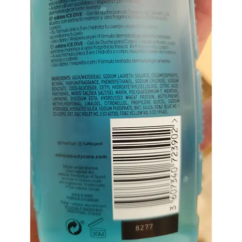 Photo de l’avis officiel: Adidas Marine extract Gel douche — risque: Risque chimique