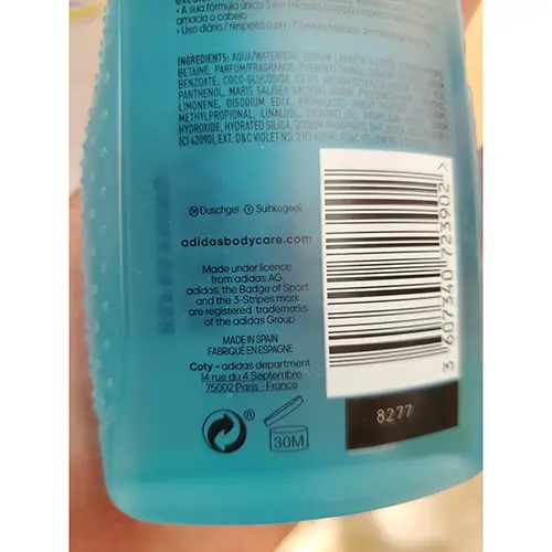 Photo de l’avis officiel: Adidas Marine extract Gel douche — risque: Risque chimique