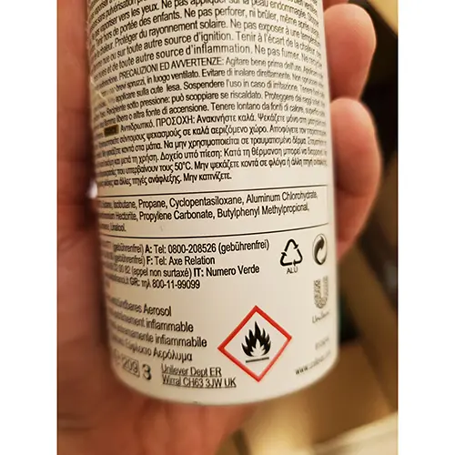 Photo de l’avis officiel: Axe Anti-transpirant Déodorant — risque: Risque chimique