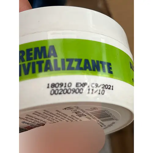 Photo de l’avis officiel: Bellissima Cosmetics Crema rivitalizzante Aloe Vera Crème hydratante — risque: Risque chimique