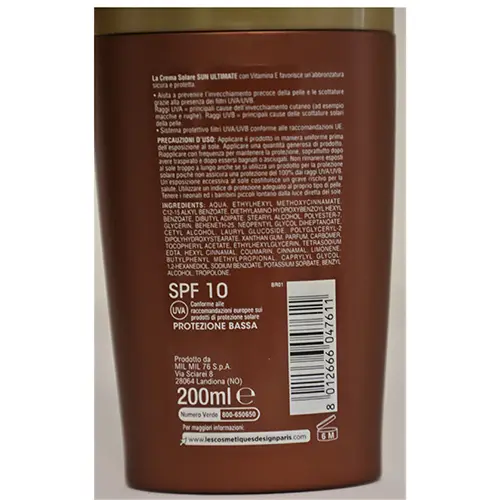Photo de l’avis officiel: SUN Ultimate SPF10 Crème solaire — risque: Risque chimique