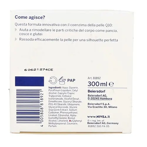 Photo de l’avis officiel: Nivea Trattamento corpo modellante Crème pour le corps — risque: Risque chimique