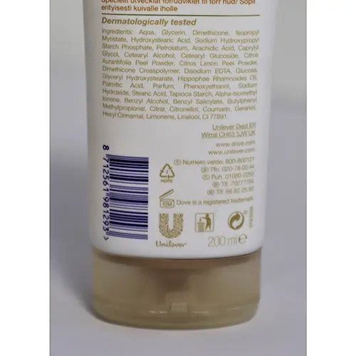 Photo de l’avis officiel: Dove Derma Spa Goodness Crème pour le corps — risque: Risque chimique