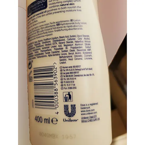 Photo de l’avis officiel: Dove Nourishing body care light hydro Lotion pour le corps — risque: Risque chimique