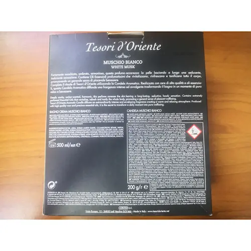 Photo de l’avis officiel: Tesori d`Oriente Muschio Bianco Ensemble de soins du corps — risque: Risque chimique