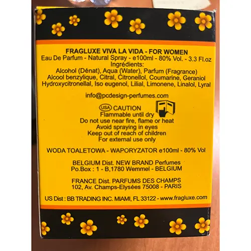 Photo de l’avis officiel: Viva la vida for her Parfum — risque: Risque chimique