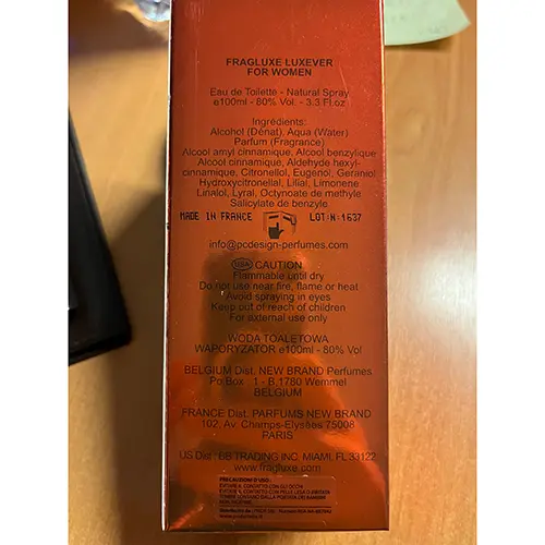 Photo de l’avis officiel: FRAGLUXE Luxever Eau de toilette — risque: Risque chimique