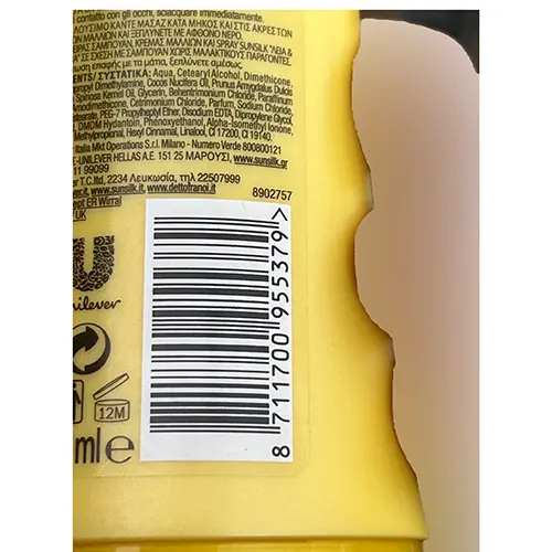 Photo de l’avis officiel: Sunsilk Morbidi e luminosi Après-shampooing — risque: Risque chimique
