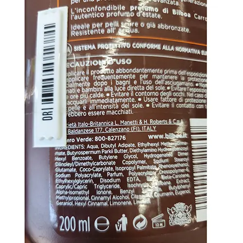 Foto del aviso oficial: BILBOA Carrot Plus Latte solare protezione 10 bassa Protector solar — riesgo: Riesgos químicos