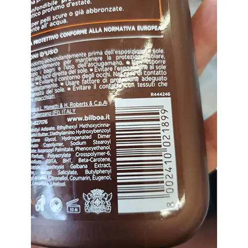 Foto del aviso oficial: BILBOA Carrot Plus Latte solare protezione 10 bassa Protector solar — riesgo: Riesgos químicos